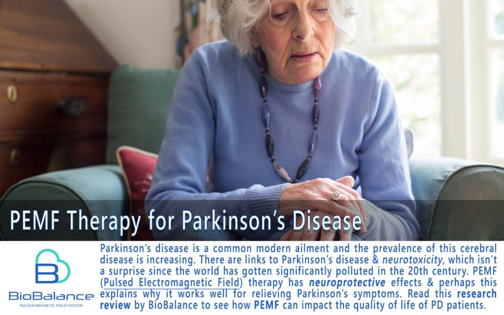 Older individual holding knee with the text below stating "PEMF Therapy for Parkinson's Disease" (Picture 2)